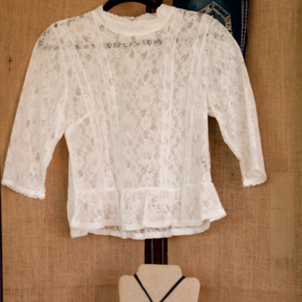 White Lace Mock Neck Top